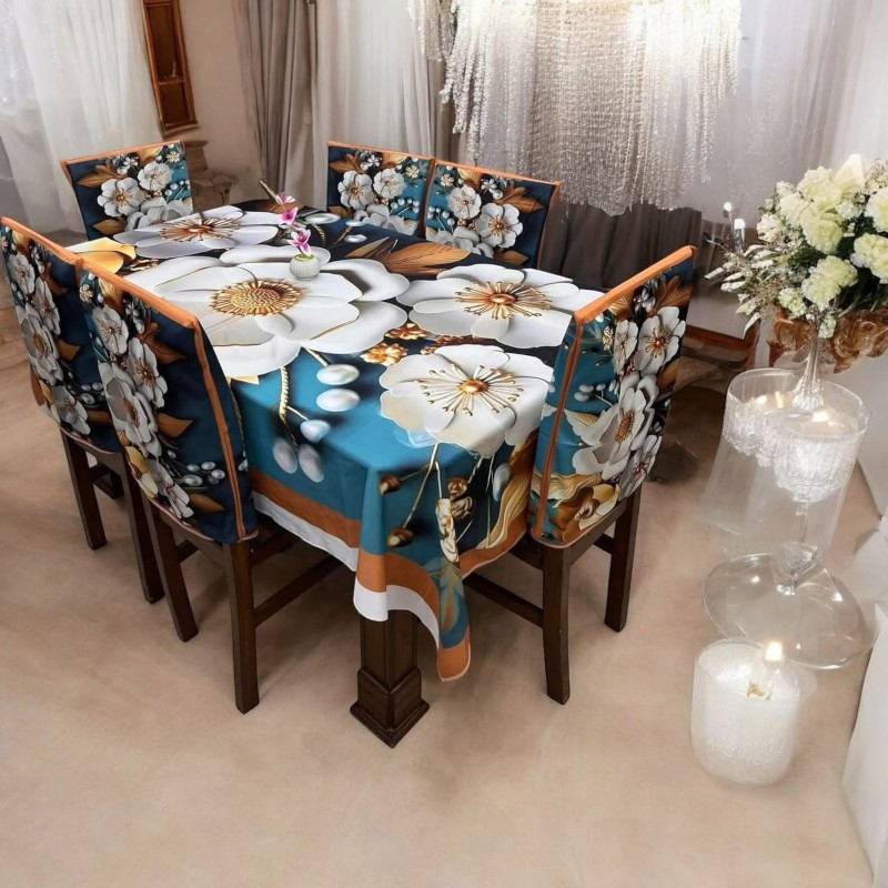 High Quality  Digital 3D Print Dining Table Cover 7p Set