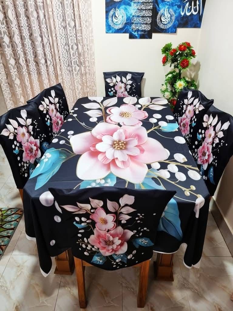 High Quality  Digital 3D Print Dining Table Cover 7p Set