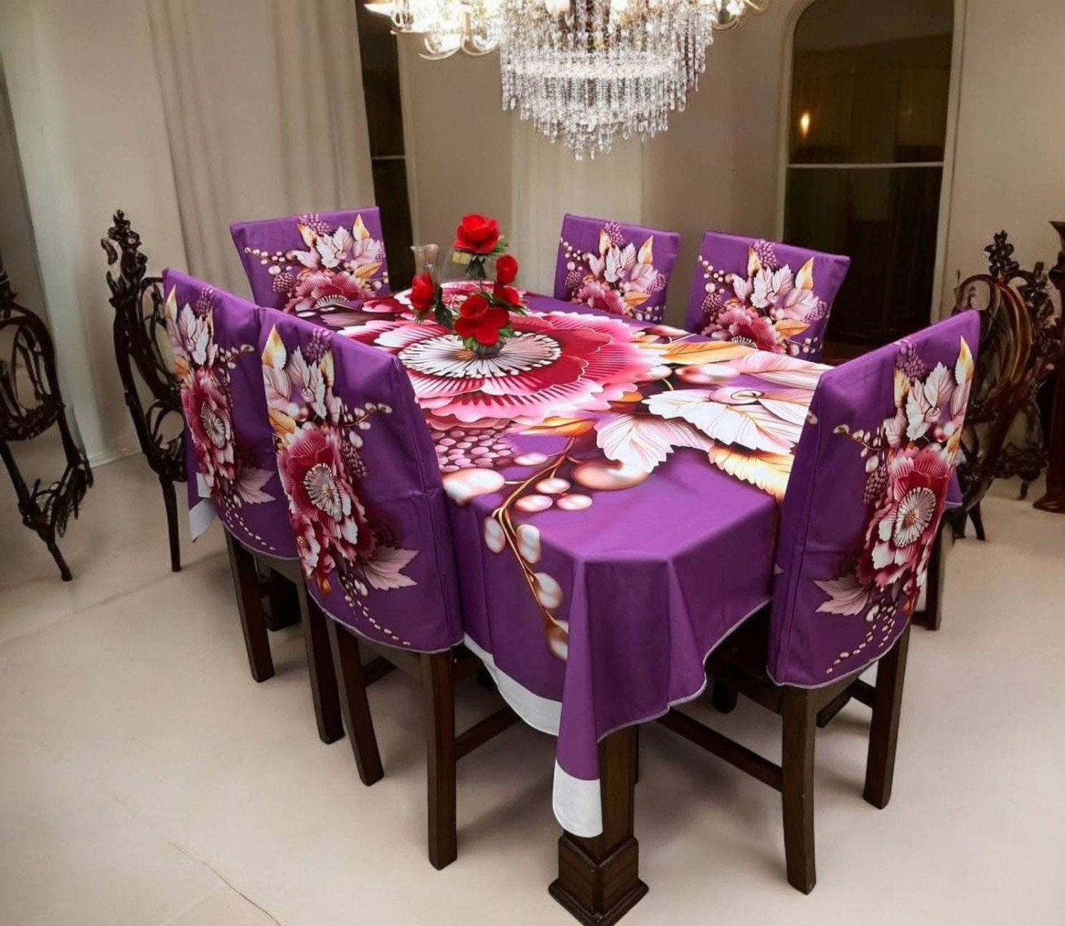 High Quality  Digital 3D Print Dining Table Cover 7p Set