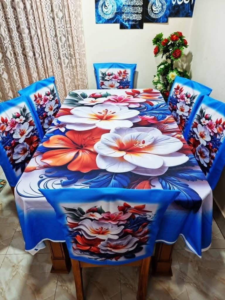 High Quality  Digital 3D Print Dining Table Cover 7p Set